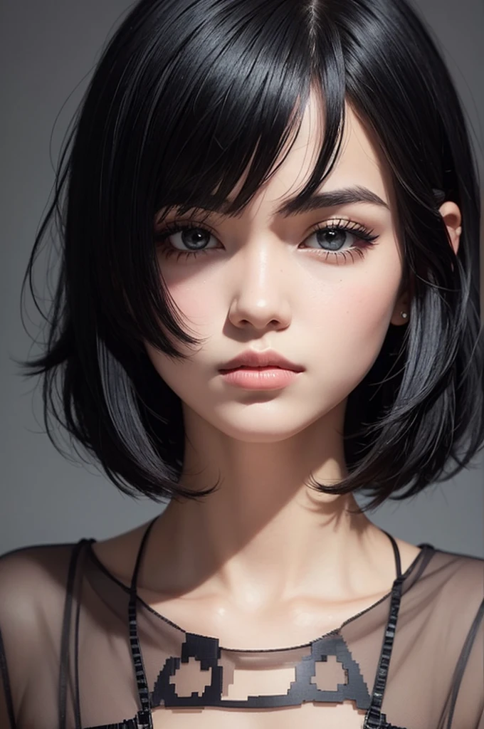 2d pixel art, girl black hair, short hair