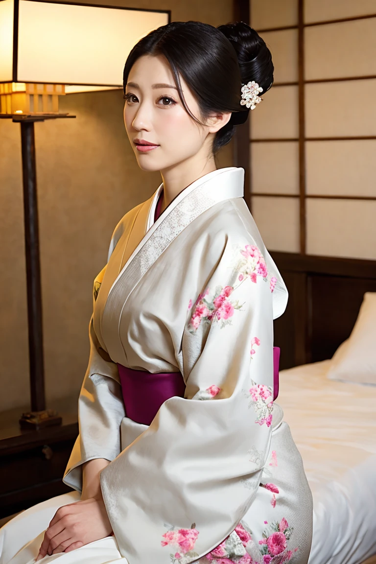 (Highest quality、Tabletop、8K、Best image quality、Award-winning works)、(1 Beautiful Mature Woman:1.1)、(Innkeeper:1.1)、(Elegant floral kimono:1.2)、(A kimono with a perfect and accurate collar:1.2)、Perfect Mature Woman Portrait Photo、Glowing Skin、Standing Elegantly、(Blurred elegant and elaborate perfect Japanese style room background:1.3)、(The most natural and perfect tidy Japanese-style room background:1.2)、(Elegant and luxurious Japanese style room background:1.1)、Glowing White Skin、Very white skin、(Accentuate your body lines:1.1)、(The most elegant posture:1.2)、(Large Breasts:1.2)、(Chignon:1.2)、(Accurate anatomy:1.2)、(Staring at me:1.2)