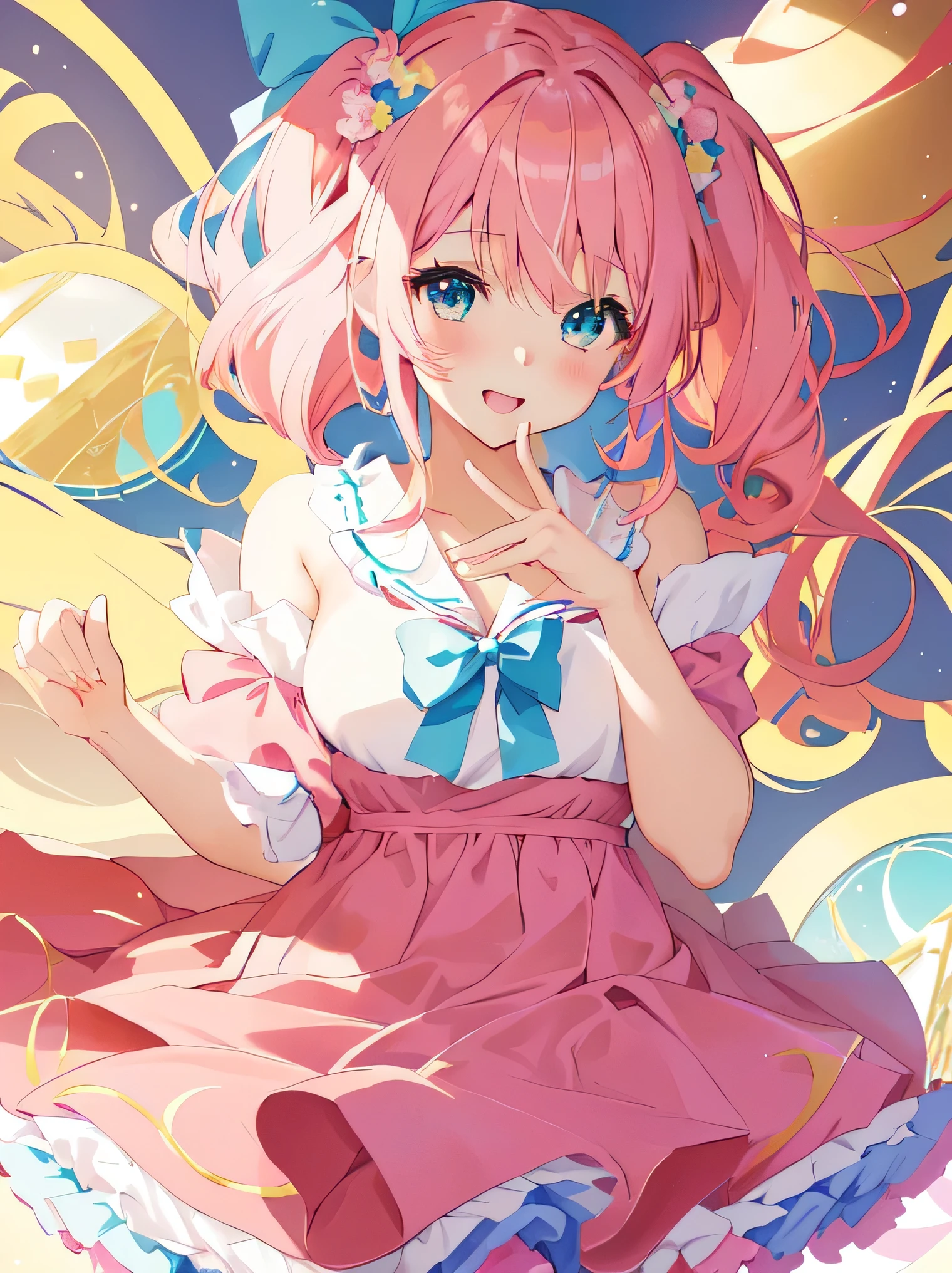 anime girl with pink hair and blue bow holding a cake, (anime girl), cute anime girl, young anime girl, anime visual of a cute girl, anime girl, anime moe artstyle, pretty anime girl, anime style 4 k, an anime girl, beautiful anime girl, splash art anime , anime wallaper, best anime 4k konachan wallpaper, cute, happy, Sexy, Nude, Naked, Hd NUDE