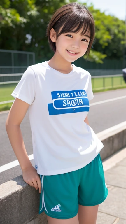 Photo style、 girl、Short Hair、smile、Sportswear、Short sleeve、Shorts