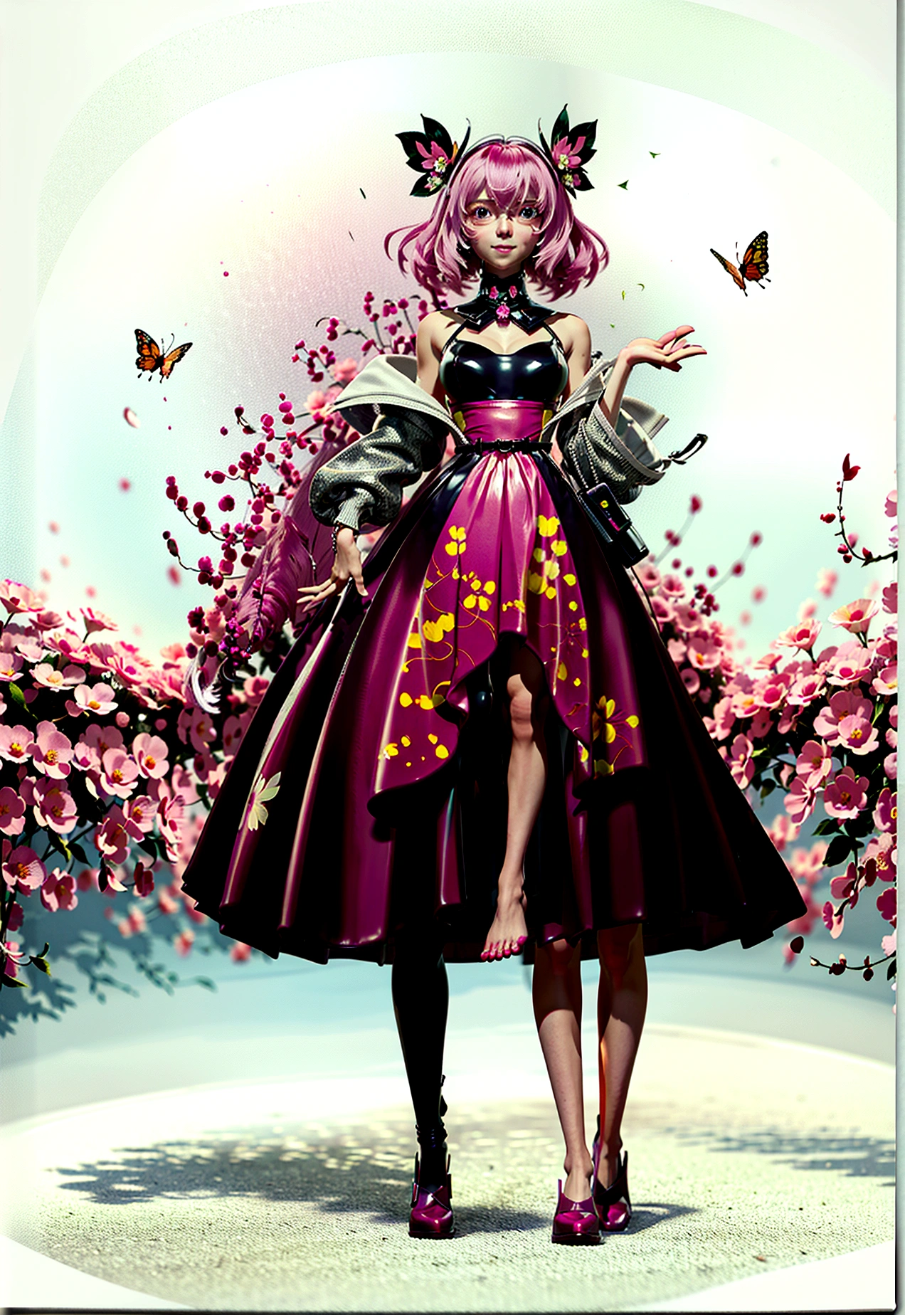 anime girl with pink hair and butterfly headband in a field of flowers, anime style 4 k, anime art wallpaper 4 k, anime art wallpaper 4k, detailed digital anime art, beautiful anime art style, anime art wallpaper 8 k, anime wallpaper 4 k, anime wallpaper 4k, anime style. 8k, kawaii realistic portrait, anime styled digital art, beautiful anime portrait