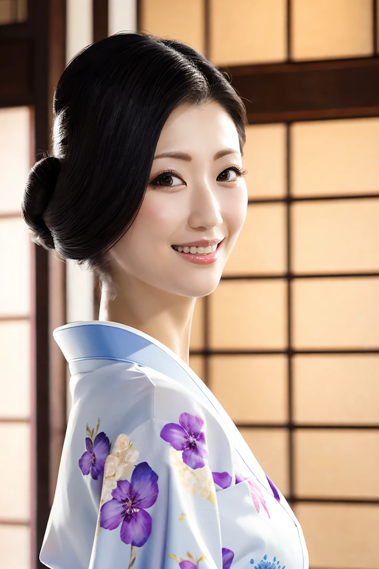 (Highest quality、Tabletop、8K、Best image quality、Award-winning works)、(1 Beautiful Mature Woman:1.1)、(Innkeeper:1.1)、(Elegant floral kimono:1.2)、(A kimono with a perfect and accurate collar:1.2)、Perfect Mature Woman Portrait Photo、Glowing Skin、Standing Elegantly、(Blurred elegant and elaborate perfect Japanese style room background:1.3)、(The most natural and perfect tidy Japanese-style room background:1.2)、(Elegant and luxurious Japanese style room background:1.1)、Glowing White Skin、Very white skin、(Accentuate your body lines:1.1)、(The most elegant posture:1.2)、(Large Breasts:1.2)、(Chignon:1.2)、(Accurate anatomy:1.2)、(A smile looking at me:1.2)、(Stand elegantly facing forward:1.2)、(Front view:1.1)