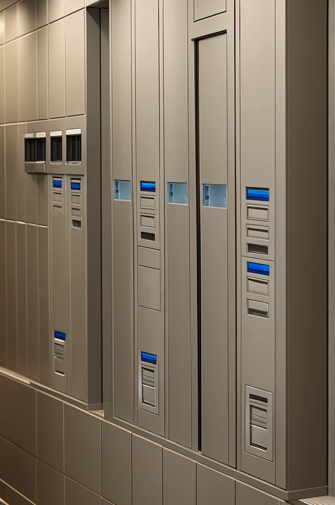 Safety deposit boxes on wall of bank , all broken into