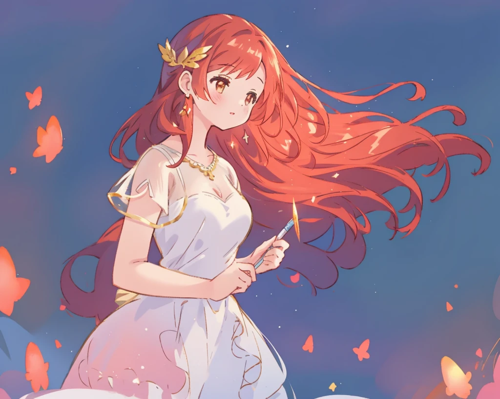 beautiful girl in white shimmering puffy layered ballgown, puffy layered tutu skirt, long flowing brown hair, colorful fantasia background, watercolor illustration, glowing aura around her, glowing flowing hair, fantasia otherworldly landscape, beautiful, masterpiece, best quality, sharp focus, intricate details, highly detailed, 8k resolution, high resolution, fine detail, golden ratio, perfect composition, perfection, intricate dress details