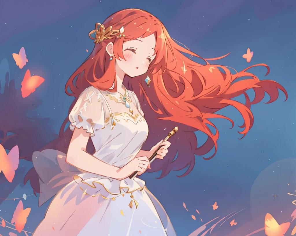 beautiful girl in white shimmering puffy layered ballgown, puffy layered tutu skirt, long flowing brown hair, colorful fantasia background, watercolor illustration, glowing aura around her, glowing flowing hair, fantasia otherworldly landscape, beautiful, masterpiece, best quality, sharp focus, intricate details, highly detailed, 8k resolution, high resolution, fine detail, golden ratio, perfect composition, perfection, intricate dress details