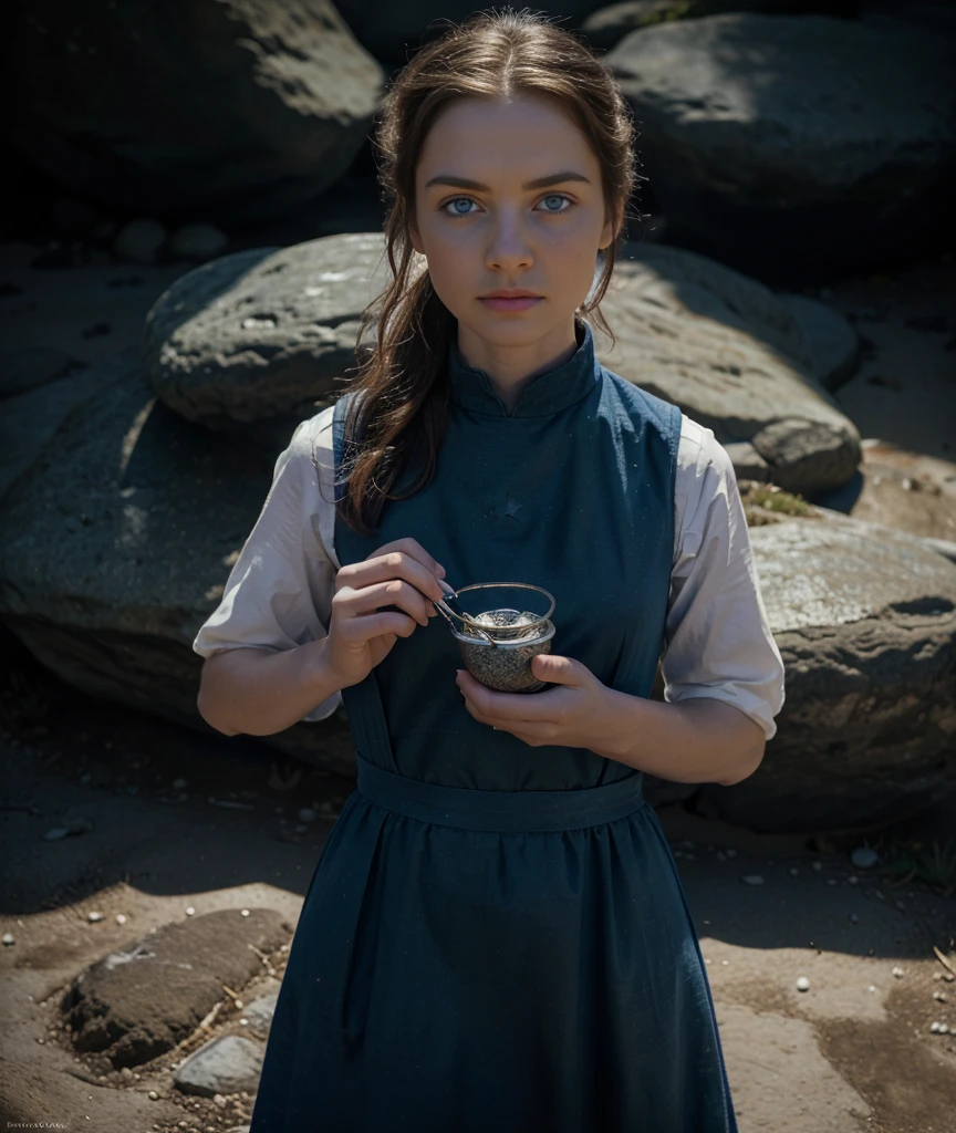 stars, standard, freckled face, automatic white balance, intersting lights and shadows, hyperdetailed, meditation, clamps, high quality photo, witches, (photorealistic:1.4), blue eyes, ((masterpiece)), pinafore dress, antagonist, road, rocks, ultra detailed eyes, overhaul,