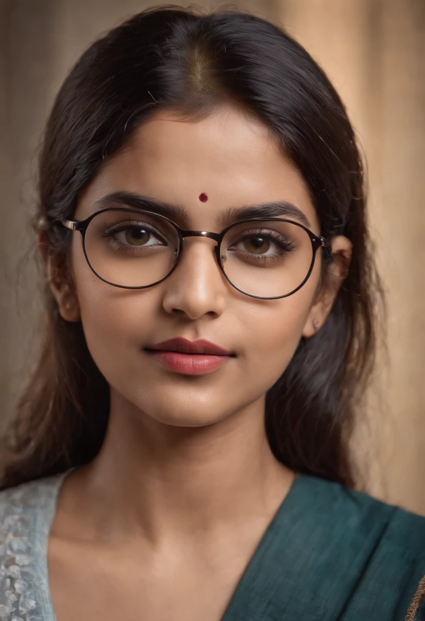 Indian woman,20 years of age, spectacles, looking at the camera,cute,smart, realistic,8k,hyper realistic