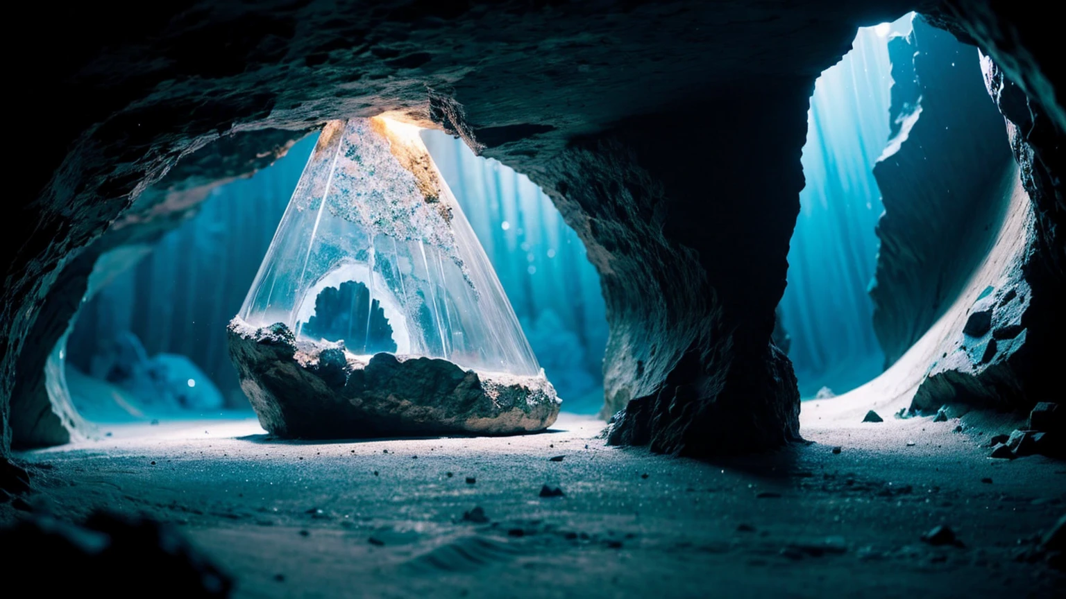 8K,Celestite,crystallization,A lighted cave,rainbow