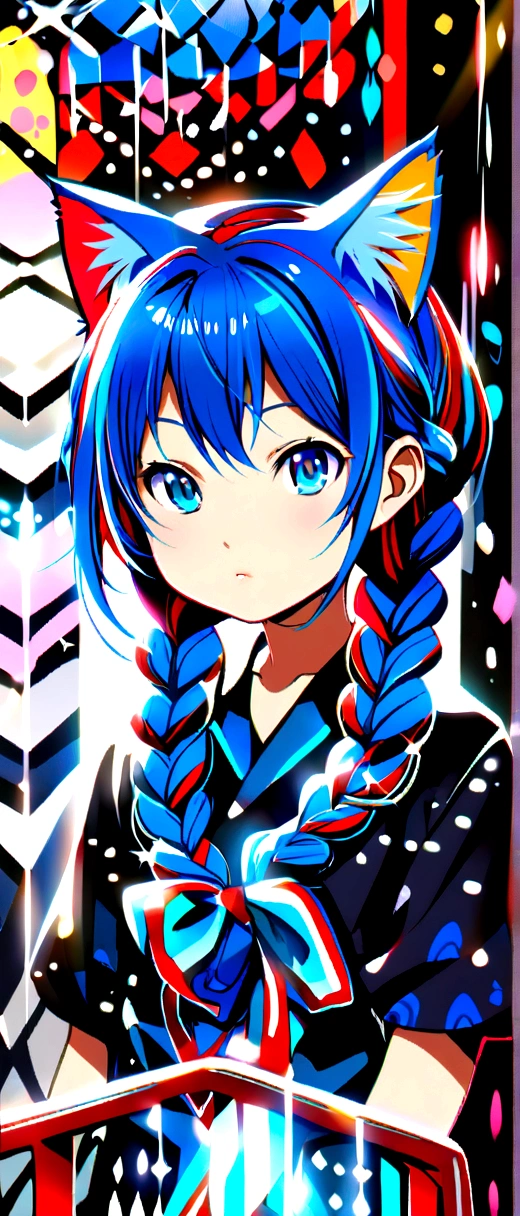 Blue Hair、Braid、Cat ear、Stylish、About 10 years old