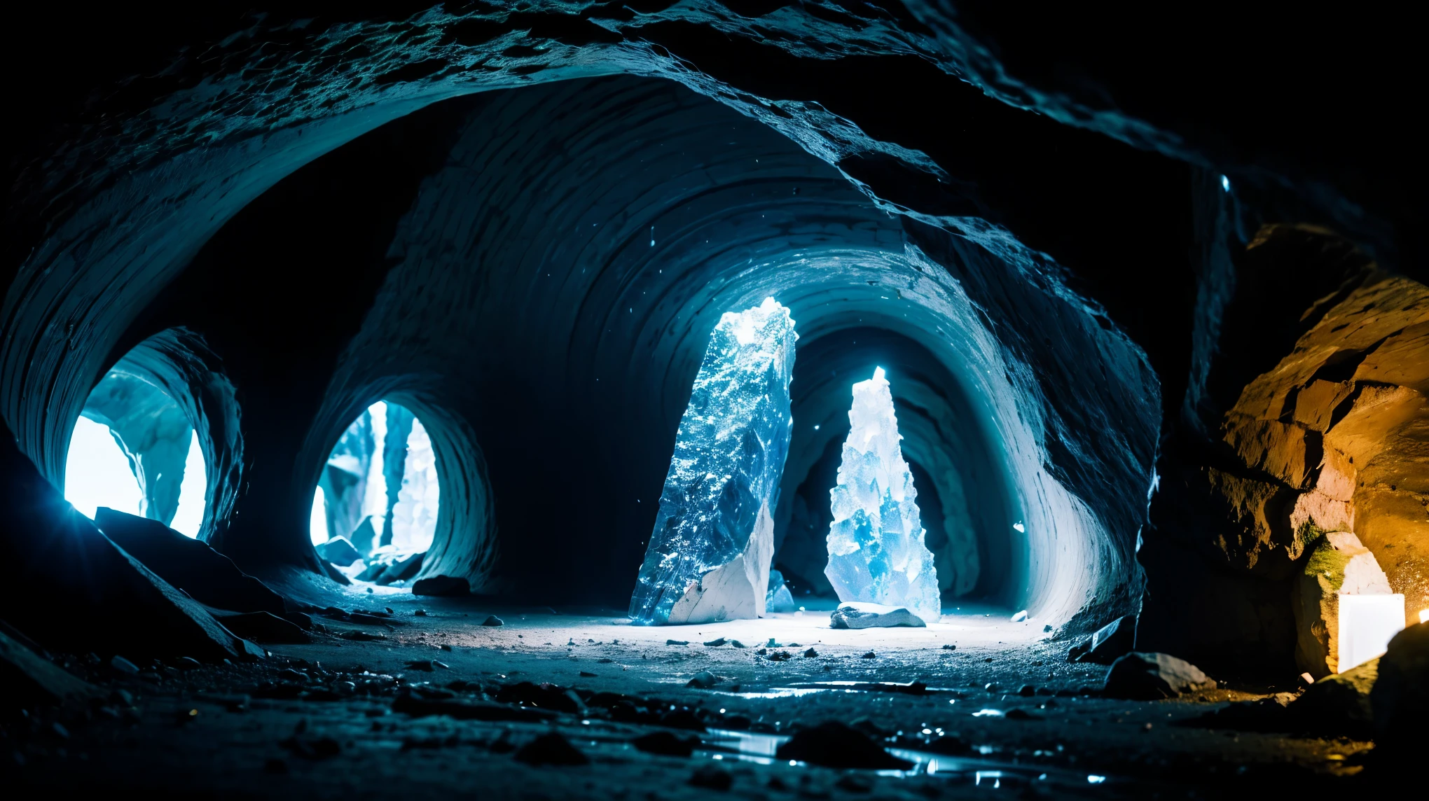 8K,Celestite,crystallization,A lighted cave,rainbow
