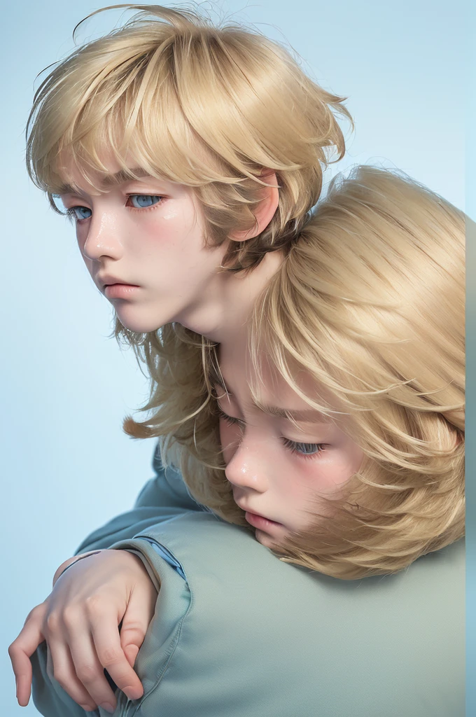 An innovative and beautiful sticker of twin albino boys in their teens, wearing matching outfits.