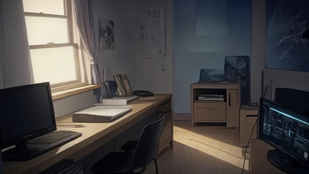 Anime character writing in a dark room with a window, A still from the anime, Anime movie screenshots, In anime, With headphones, From the TV anime, He has headphones, Aesthetic award winning anime, Anime movie stills, Lo-fi art style, In anime movies, Anime Aesthetics, anime keyframe, Today&#39;s featured anime is still, Digital anime illustration