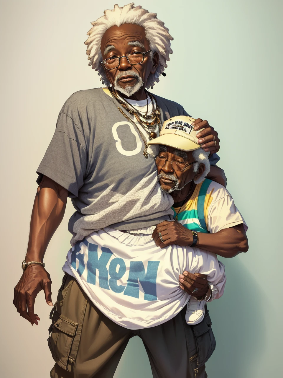 Old black grandpa rapper who wears baby diapers, elderly 80 year old black man, huggies dispers 