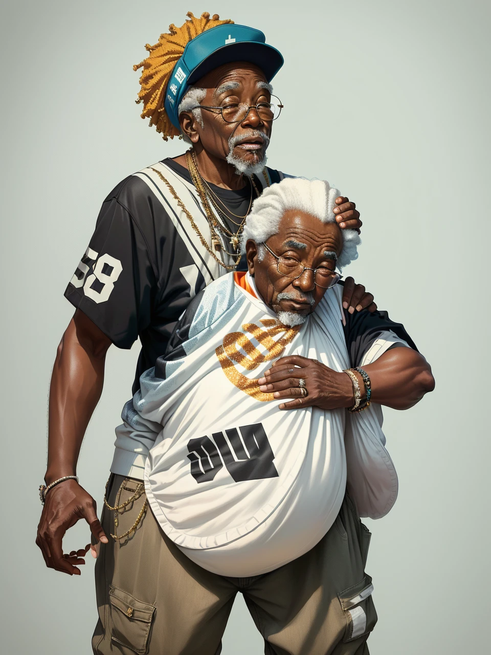 Old black grandpa rapper who wears baby diapers, elderly 80 year old black man, huggies dispers 