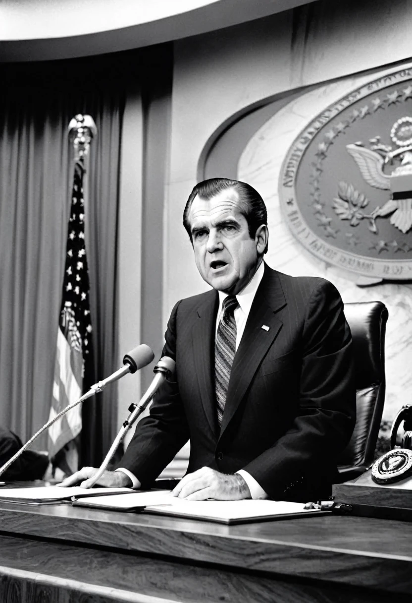 1974 - Watergate Scandal: President Nixon gives a television address、He announced his resignation at noon on the following day, the 9th, and that Vice President Ford would be promoted to President.
