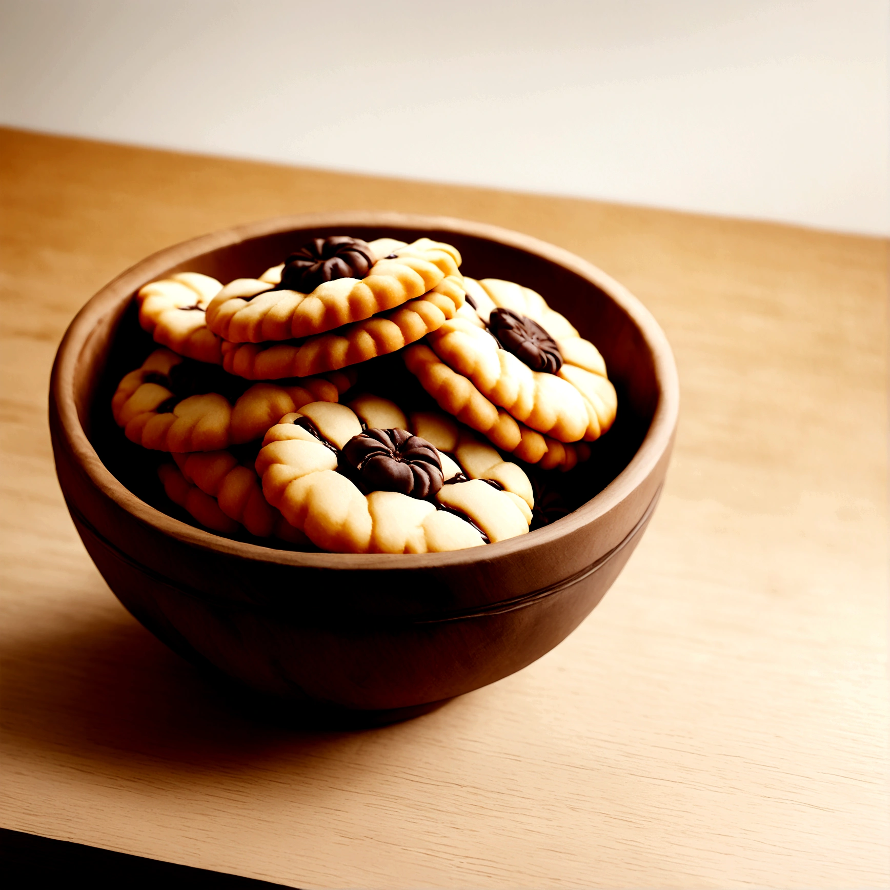 There is a wooden bowl on the table,Filled with delicious cookies, Still Life by Jean-Pierre Noblin Delacourtin, Published on cg society, Art Photography, Photos taken with ektachrome, Photos taken with Nikon D750, Macro Photography
