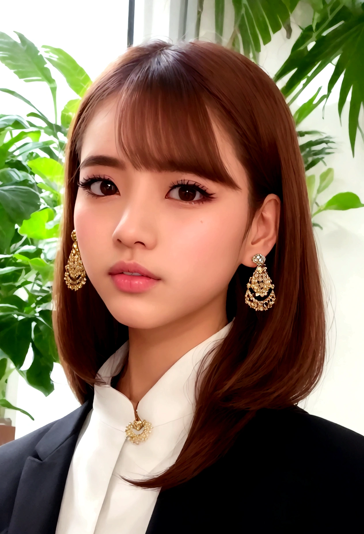 พนักงานออฟฟิศใส่ชุดกีฬา LOGO THAILAND กำลังวิ่ง, light brown hair, crystal earrings, mole under eye