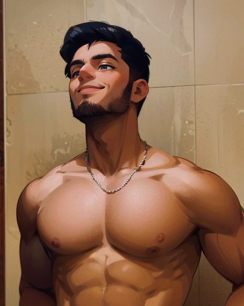 Generates the same image into processed disney male model, smiling face..