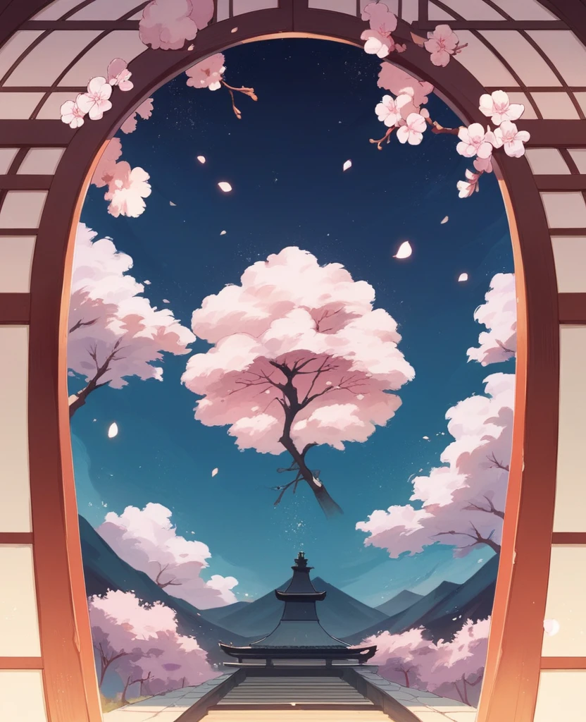 Cherry Blossoms at Night，star，Fantastic sky