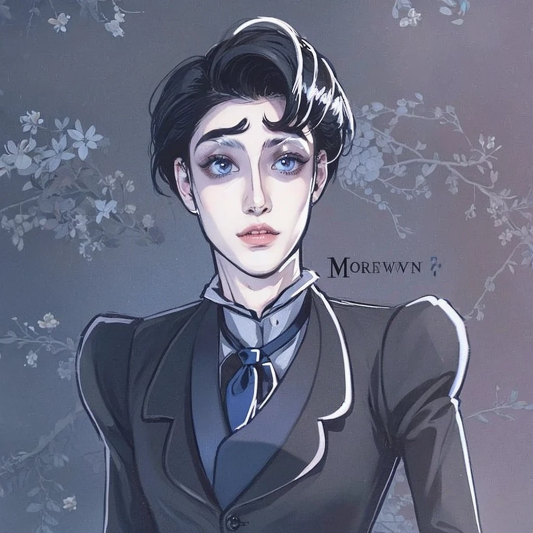 Handsome boy, black hair, brown eyes, wearing black formal with blue necktie