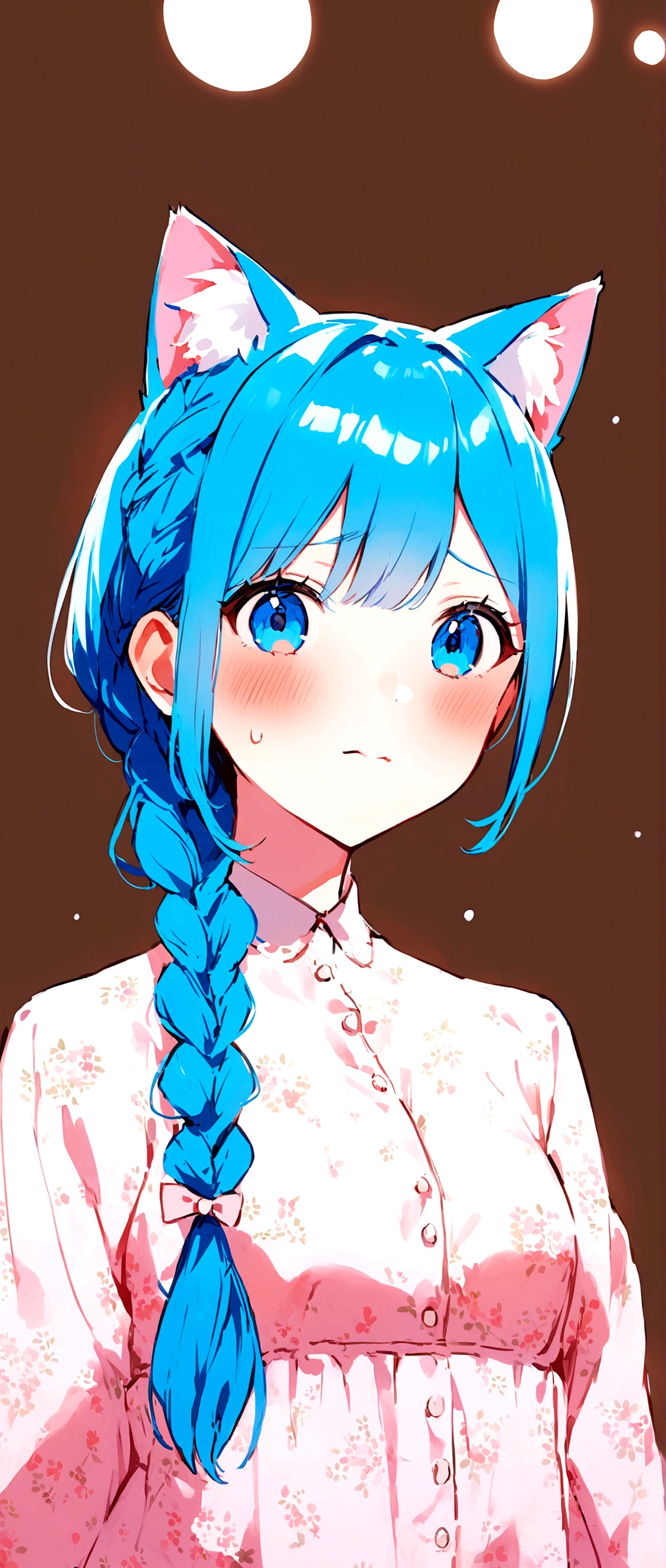 Blue Hair、Braid、Cat ear、I'm a little embarrassed、Girl