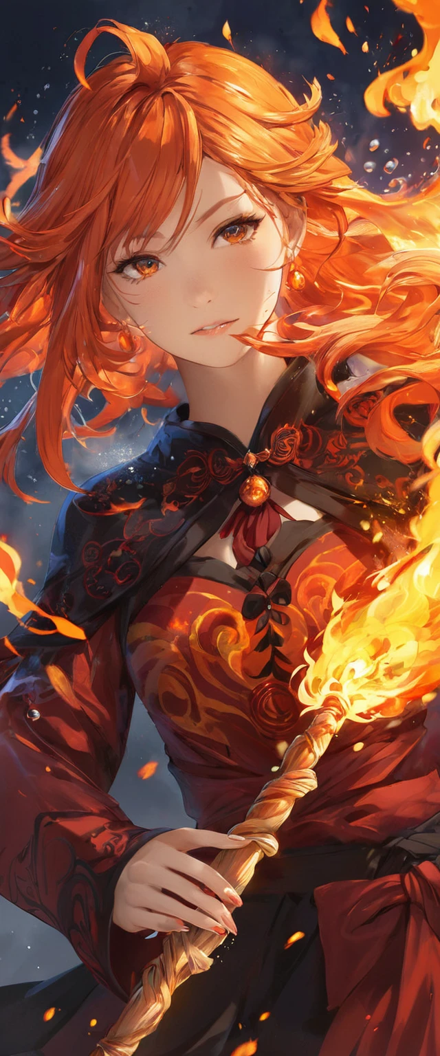 One Girl, Female Fire Spirit, Fire-colored hair, internal fire, Put a few drops of Spark on your skin,