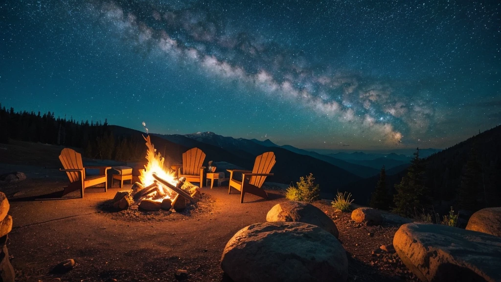 Beautiful images campfire In the mountains Starry Sky
