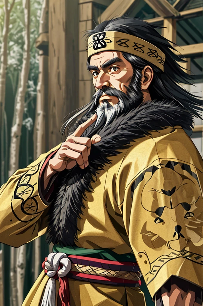 Highest quality，High resolution，((Ainu people)) ，Long Beard，One person，（bow），（fur_coat），male，One personで，Middle Age，strongest，Anime Style，(Limbs)，(Full Finger)，(Accurate fingertips), (The finer details), (Super detailed)，4K，(high resolution)，whole body, (Front angle), Looking at the camera,masterpiece，(Subtle details)，(Intricate details)，Octane Rendering，(Hyper Detail)，