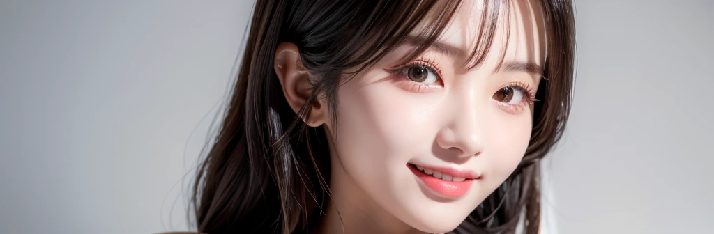 A cute, smiling 20-year-old girl who is a stock trader、High resolution, Medium Hair,Natural color lip, Perfect beautiful face and fingers,Blur the background、Physiologically correct body、Beautifully detailed face、Perfect and beautiful double eyelids、Small face