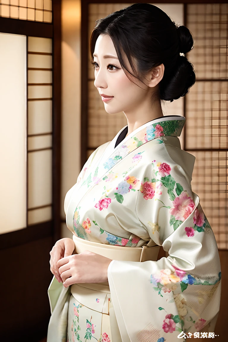 (Highest quality、Tabletop、8K、Best image quality、Award-winning works)、(1 Beautiful Mature Woman:1.1)、(Innkeeper:1.1)、(Elegant floral kimono:1.2)、(A kimono with a perfect and accurate collar:1.2)、Perfect Mature Woman Portrait Photo、Glowing Skin、Standing Elegantly、(Blurred elegant and elaborate perfect Japanese style room background:1.3)、(The most natural and perfect tidy Japanese-style room background:1.2)、(Elegant and luxurious Japanese style room background:1.1)、Glowing White Skin、Very white skin、(Accentuate your body lines:1.1)、(The most elegant posture:1.2)、(Large Breasts:1.2)、(Chignon:1.2)、(Accurate anatomy:1.2)、(Staring at me:1.2)、(Stand elegantly facing forward:1.2)、(Front view:1.2)