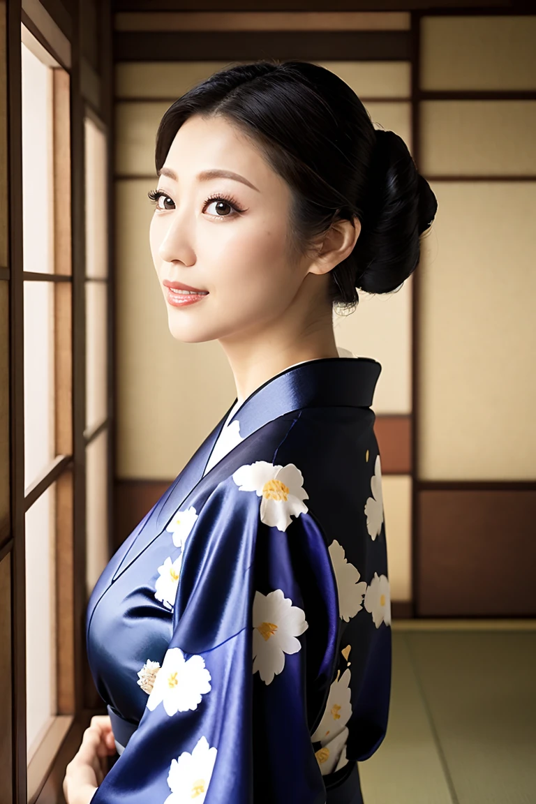 (Highest quality、Tabletop、8K、Best image quality、Award-winning works)、(1 Beautiful Mature Woman:1.1)、(Innkeeper:1.1)、(Elegant floral kimono:1.2)、(A kimono with a perfect and accurate collar:1.2)、Perfect Mature Woman Portrait Photo、Glowing Skin、Standing Elegantly、(Blurred elegant and elaborate perfect Japanese style room background:1.3)、(The most natural and perfect tidy Japanese-style room background:1.2)、(Elegant and luxurious Japanese style room background:1.1)、Glowing White Skin、Very white skin、(Accentuate your body lines:1.1)、(The most elegant posture:1.2)、(Large Breasts:1.2)、(Chignon:1.2)、(Accurate ???????:1.2)、(Staring at me:1.2)、(Stand elegantly facing forward:1.2)、(Front view:1.2)