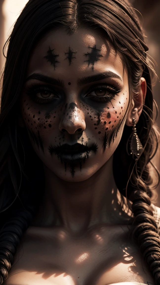 (best quality, hyperdetailed photography:1.2), beautiful Indian lady, ((dark black lipstick)), freckles, gothic makeup, soft light, curvy figure, head and breast portrait, cover, (detailed beautiful face, detail skin texture, ultra-detailed body:1.1) sexy vampire women, closeup