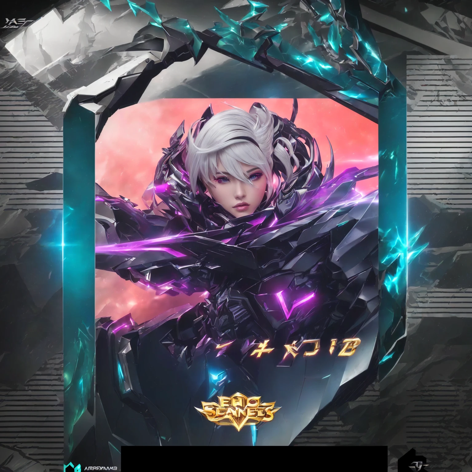 a close up of a card with a character on it, epic battle screen of hero, sharp silver armor fuchsia skin, arcane art style, riven, ashe, character splash art, iconic character splash art, style league of legends, mobile legends, kda, artgerm style, style artgerm, ig model | artgerm