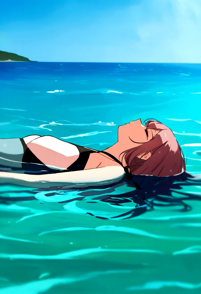 i enter sajuna,swimsuit,ocean,Floating at sea,Lying on the sea,Upper Body, Shut up, Close your eyes,