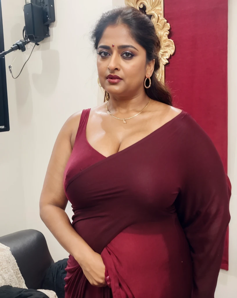 50yo mature MILF Anushka Shetty,((best quality)), ((masterpiece)), ((realistic)), eye kajal, mascara, red lips, sensual Beauty, mommy,  full figured mommy, provoking body, extreme sweat, sweat soaked skin, slight stretch marks, alluring figure,  bulging figure, thick charming lady, curvy, thick navel, full figured woman, eye kajal, massive breast, full body, styled hair, pierced eyes, female face,royal aura, trend on artstation , sharp focus, studio photo, intricate detail, very detailed, detailed eye, illustration, very detailed, sharp focus, digital render, professional, 4k