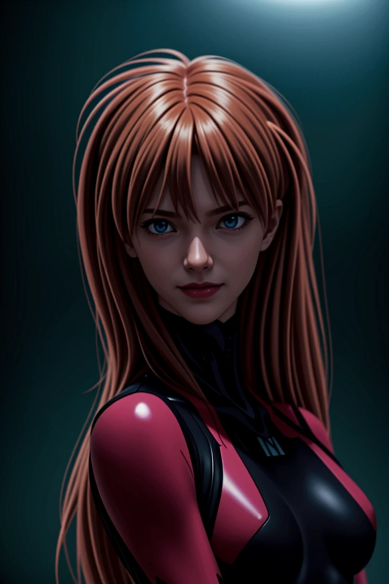 Evangelion,Asuka Langley,blue eyes,Plug Suit,Bodysuits,Interface Headset,赤いBodysuits,Ultra HD,super high quality,masterpiece,Digital SLR,Photorealistic,Detailed details,Vivid details,Depicted in detail,A detailed face,Detailed details,Super Detail,Realistic skin texture,Anatomical basis,Perfect Anatomy,Anatomically correct hand,Anatomically correct fingers,Complex 3D rendering,Sexy pose,Rainy Sky,Beautiful scenery,Fantastic rainy sky,Picturesque,Pink Lips,smile,