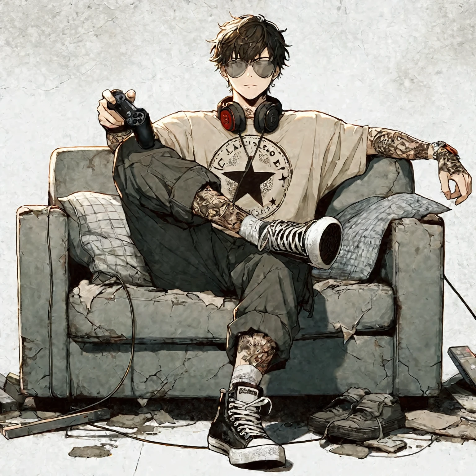 anime - style drawing of a man sitting on a couch with a remote control, anime boy, relaxing after a hard day, high quality anime artstyle, trigger anime artstyle, modern anime style, artwork in the style of guweiz, high quality fanart, gamer aesthetic, top rated on pixiv, style anime, hq artwork, anime lover