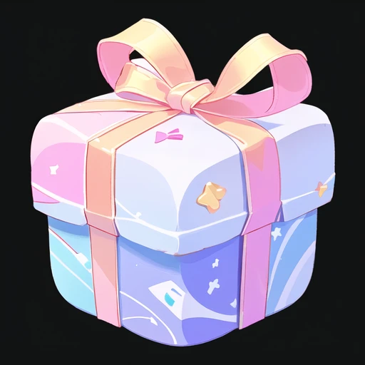 There is a small gift box，Summer theme，Waves，spray, Ribbons，warm color，3d icons for mobile games, Game assets, Stylized game icons, Game Icon Assets, Loot Boxes, video game item, Gift, mobile Game assets, Magic Items, Fantasy game spell icons, Object Art, magically glowing, isometric Game assets, Written byKanbun Master, 