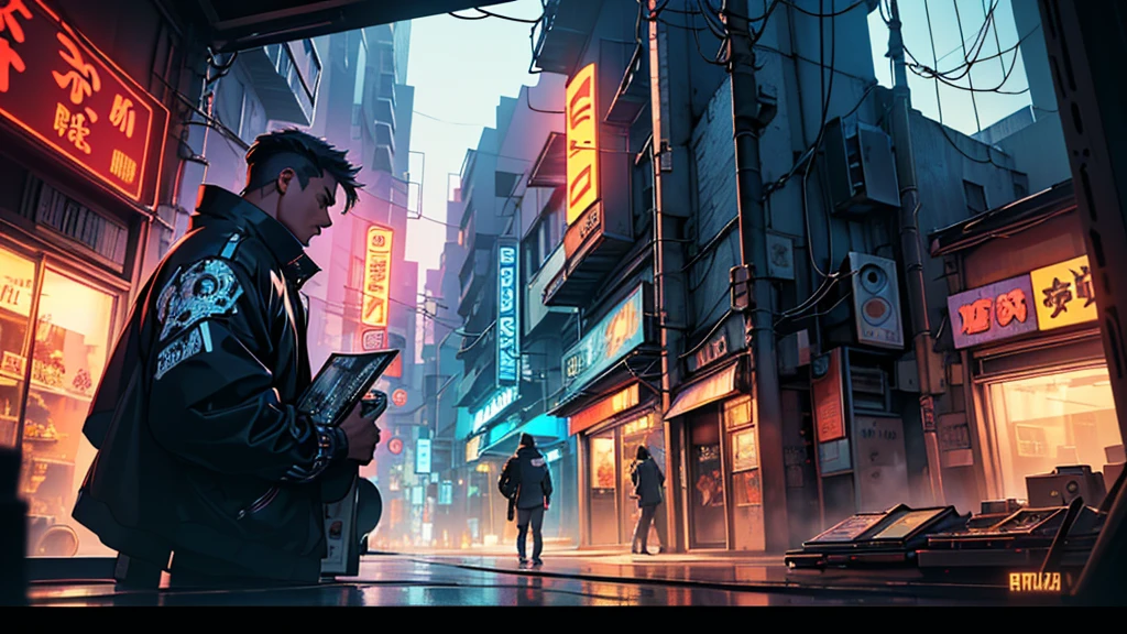 1 boy,Photo of a man listening to music wearing headphones, Text why you, Super detail, Vintage wave, Cyberpunk, Sad atmosphere, Glowing light through the windows, nighttime scene, One bedroom, 2D, (shot from afar), Wide shot, (Movie noise), Old cartoons, (Many records: 1.3), Vinyl record store, (Masterpiece, Very high quality, Very high quality, offcial art, Beautiful and aesthetic: 1.2), (Very detailed, (Fractal art: 1.4 ), guitar, (Notes: 1.4), (Lo-fi hip-hop), Side view, Old anime textures, Alone, speakers, Cyberpunk, Vinyl, Night，Exquisite facial details，cool guy, vietnam of flag