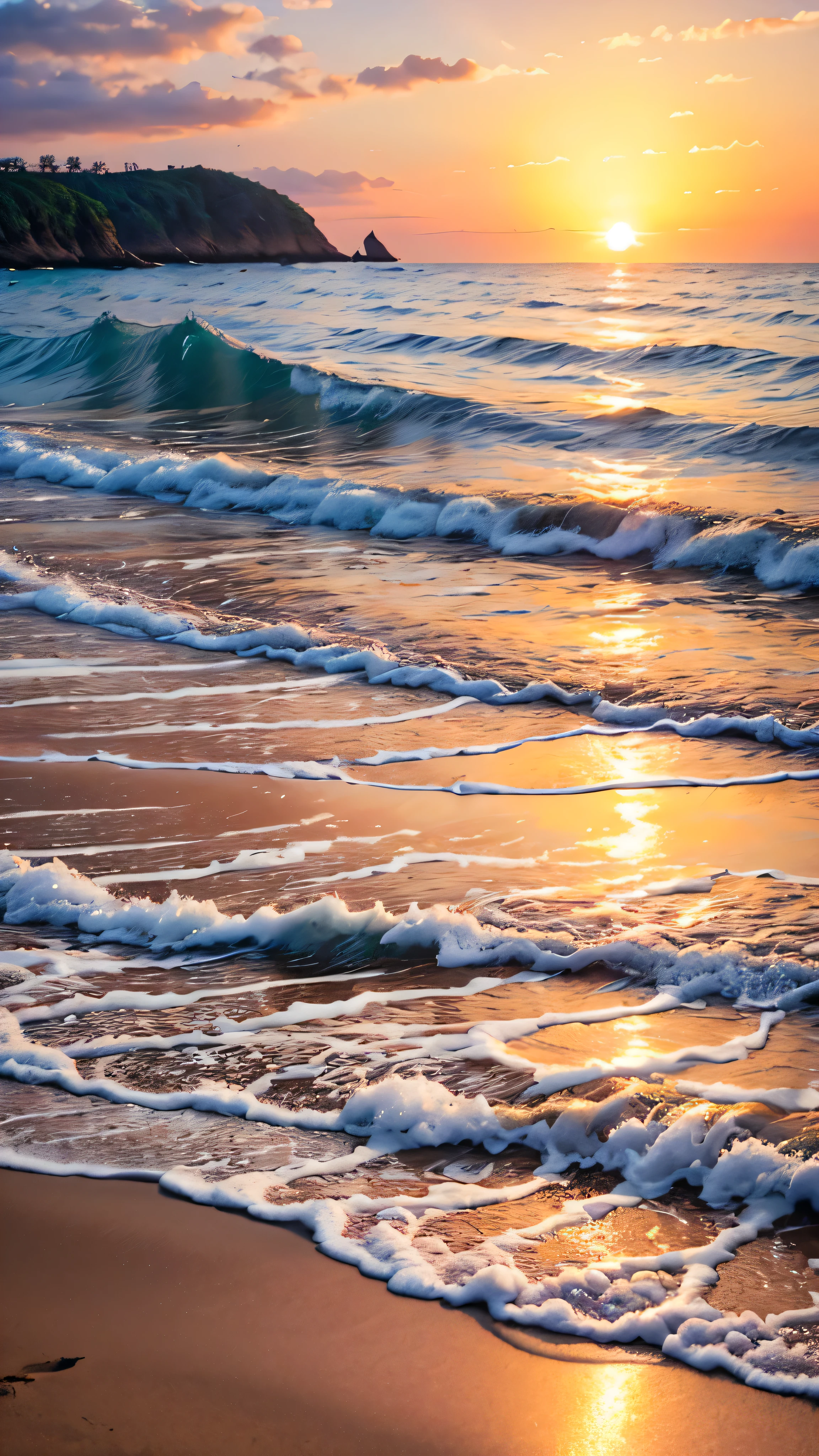 Sunset,A small wave is coming towards the beach, early morning sunrise, Beach sunset, early morning, shutter, The picture shows the beach at sunset, Peaceful beach setting, Sunrise in the morning, Beach sunset background, early morning, Prime hour in the morning, early morning mood, Beach sunset, Beautiful morning, At sunrise, Sunset Beach