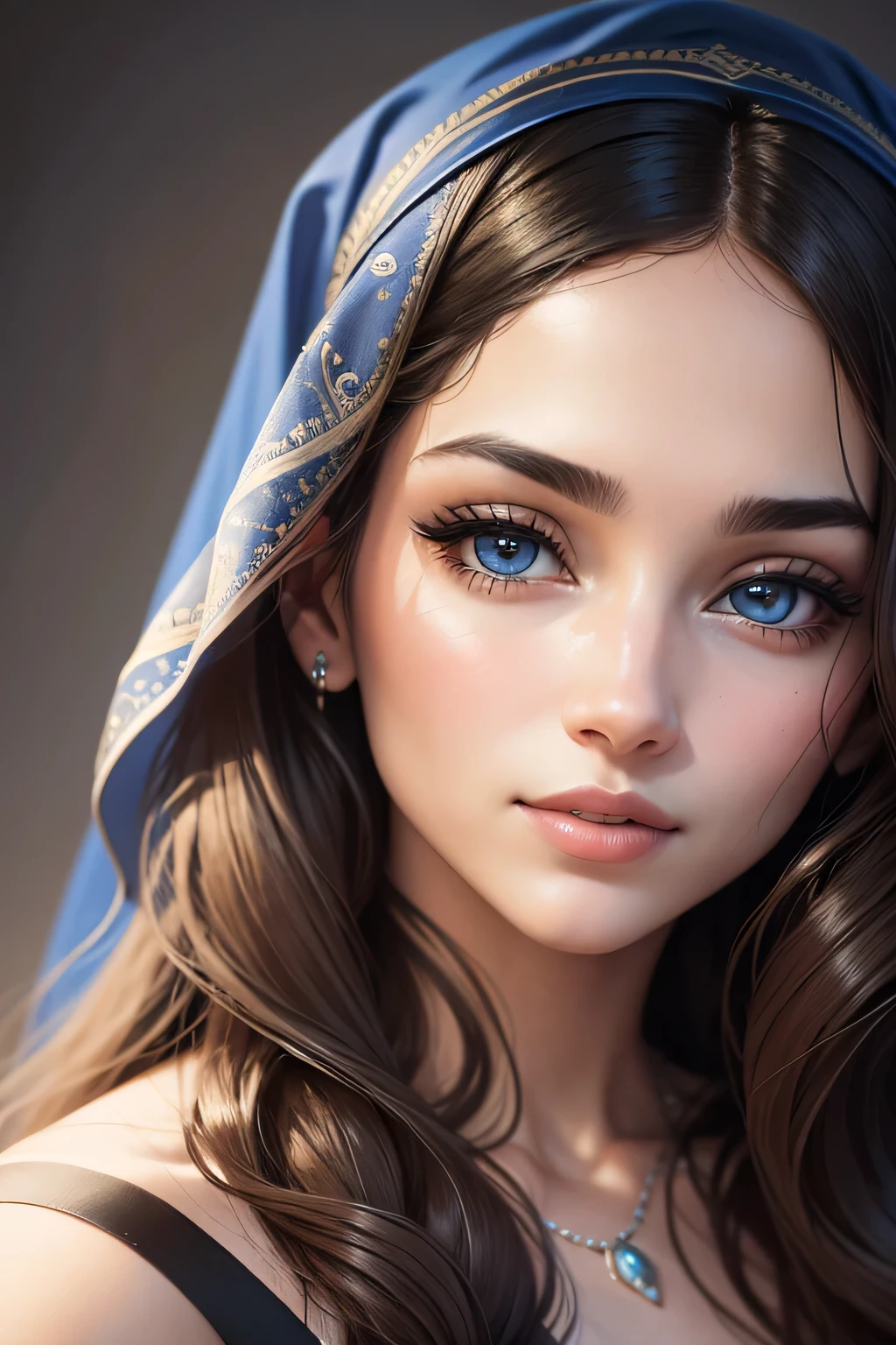 Imagine an exquisitely beautiful Arab woman posing in front of a camera for a selfie. Her captivating blue eyes shine with a mesmerizing intensity, drawing you into the image. Her flawless, olive-toned skin glows in the realistic lighting, adding to her allure. Her long, dark hair cascades down her shoulders, framing her face elegantly.
In the selfie, she confidently tilts her head slightly to one side, giving the impression of a subtle flirtatiousness. Her full, soft lips are slightly parted, emitting an air of mystery and sensuality. Despite not wearing a hijab, her expression and pose exude grace and elegance.
The camera captures every intricate detail, from the delicate arch of her eyebrows to the fine lines that form when she gracefully smiles. The volumetric lighting casts soft shadows on her face, enhancing the depth and realism of the image. The film grain adds a touch of authenticity, giving the selfie a nostalgic, vintage feel.
For the ideal portrait look, the camera used for the selfie is a 50mm lens with an aperture of f2.8. This choice creates a classic portrait aesthetic with a shallow depth of field, beautifully blurring the background and placing the focus solely on her captivating features.
The overall result is a hyper-realistic, insanely detailed art piece that showcases the beauty and elegance of this Arab woman. The image captures a perfect moment frozen in time, revealing not only her physical beauty but also the depth and complexity of her personality.