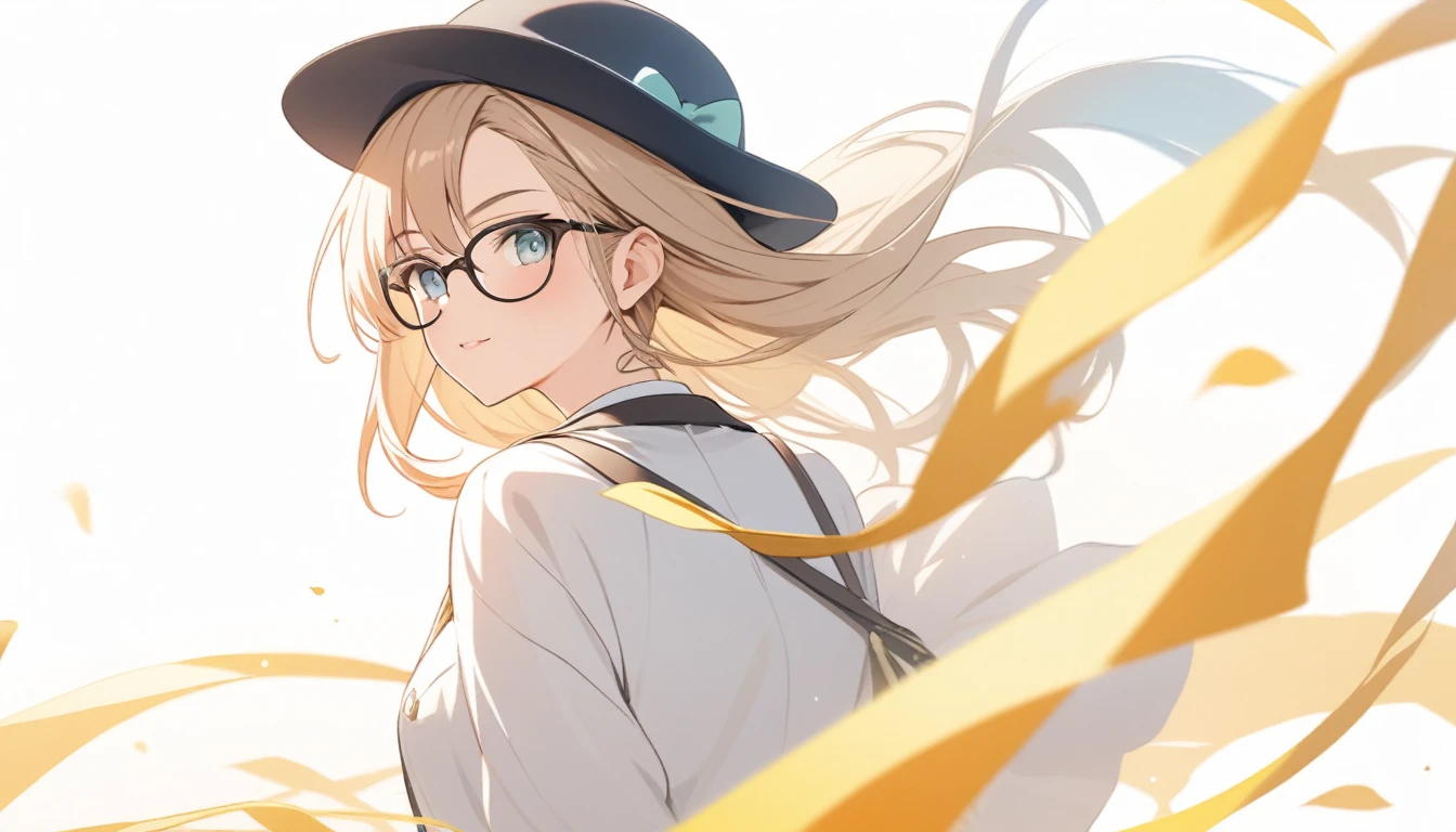 A girl with glasses and a hat looking back