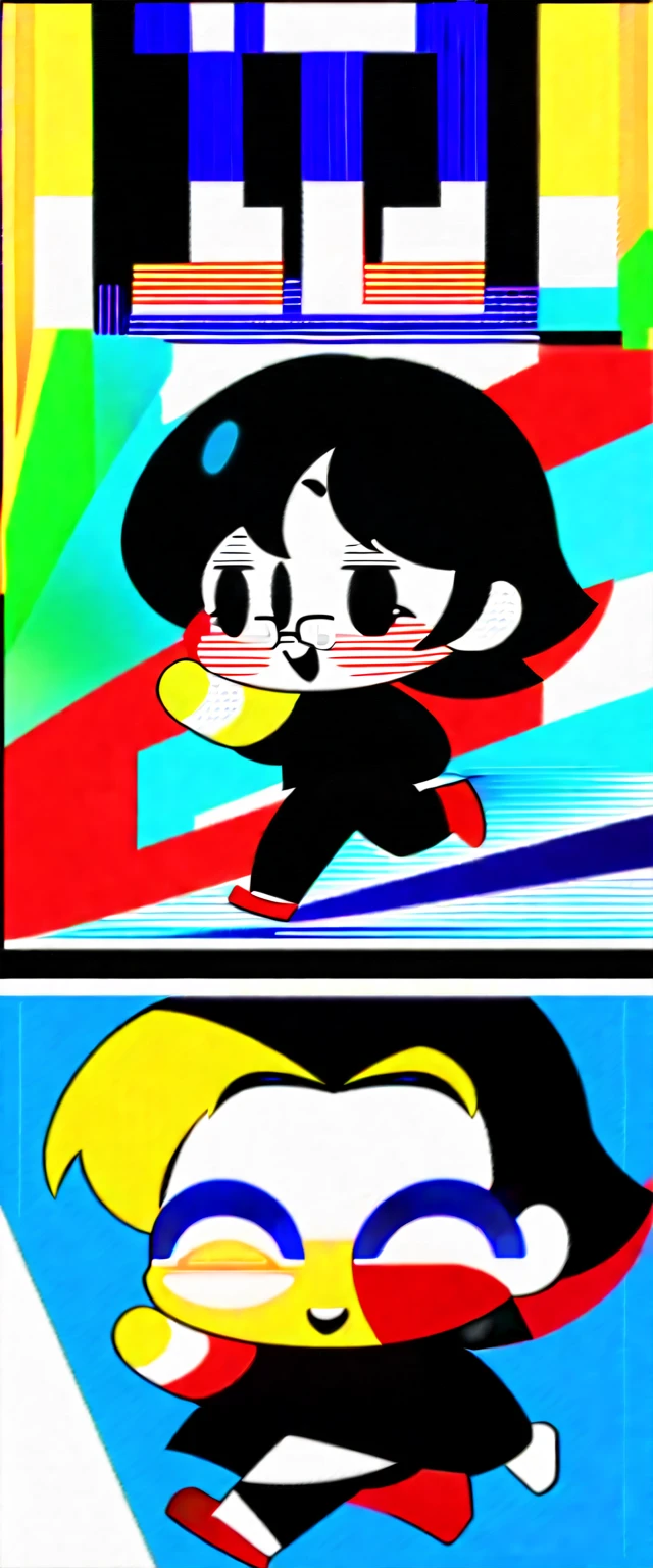 cartoon girl with glasses and a black shirt is running, [ digital art ]!!, unknown artstyle, anime moe artstyle, chibi, cel shaded!!!, smol, in an anime style, full body!, by :5 sexy: 7, advanced digital chibi art, full body portrait of a tall, cel - shaded art style, female protagonist 👀 :8