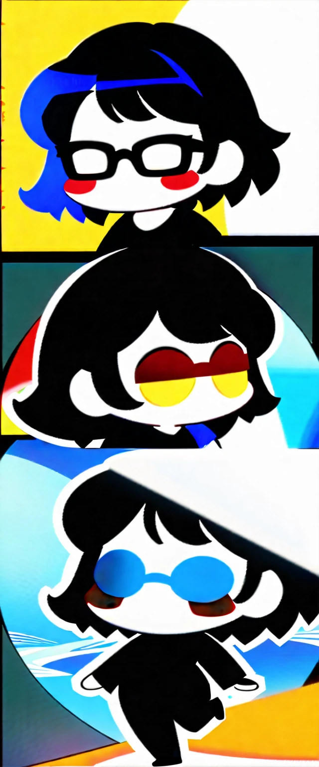 cartoon girl with glasses and a black shirt is running, [ digital art ]!!, unknown artstyle, anime moe artstyle, chibi, cel shaded!!!, smol, in an anime style, full body!, by :5 sexy: 7, advanced digital chibi art, full body portrait of a tall, cel - shaded art style, female protagonist 👀 :8