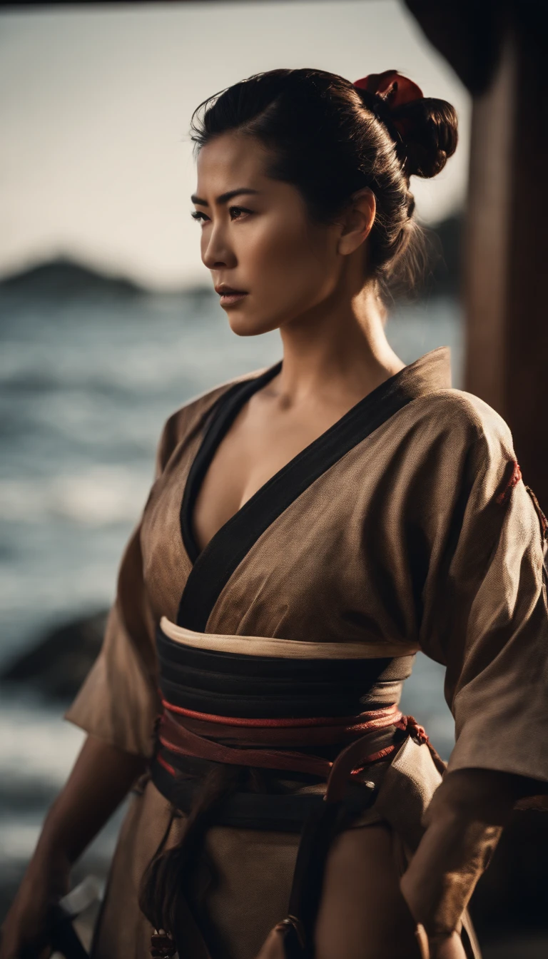 Swimwear　Female Samurai Swordsman　chest emphasis　sexy　whole body