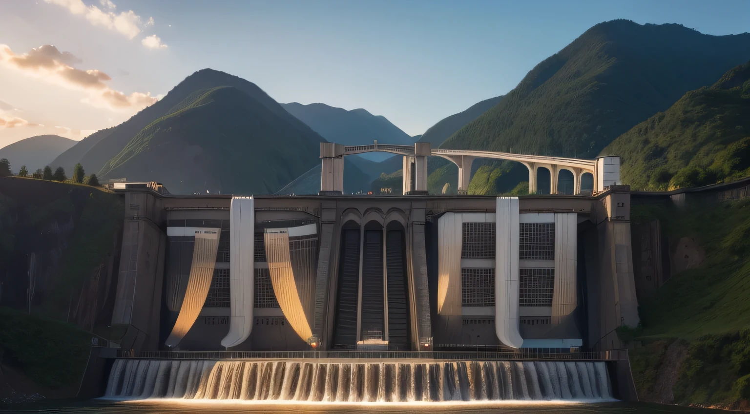 best quality, masterpiece, (((Realistic photos))), Reality,Intricate details, RAW photos, Extremely detailed,The dam in the distance,Hydroelectric power station,Hydropower station,hillside,Mountains and Rivers,Bird's eye view,(sunny,Sunlight,White Cloud:1.5),The lens is from top to bottom,field,grassland,Telephoto lens,
wait