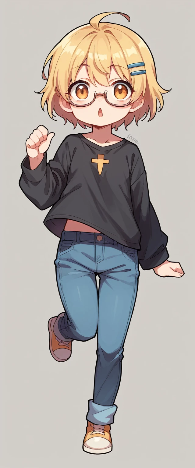 cartoon girl with glasses and a black shirt is running, [ digital art ]!!, unknown artstyle, anime moe artstyle, chibi, cel shaded!!!, smol, in an anime style, full body!, advanced digital chibi art, full body portrait of a tall, cel - shaded art style, female protagonist 