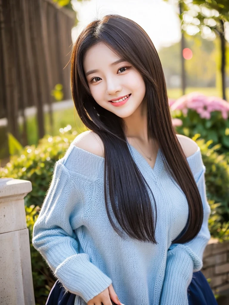A young South Korean woman aged 24, she has a small, well-proportioned face with delicate features.
Her eyes are large and expressive, with double eyelids and a captivating gaze. Her nose is thin and well defined.
Her lips are full and well-drawn.
Her long, straight hair is a shade of blonde that matches her appearance.
Her skin is clear and smooth. Her body is of medium height and slim, with a graceful figure.
As she walks along the beachfront at sunset in Jeju, her black dress sways in the wind.