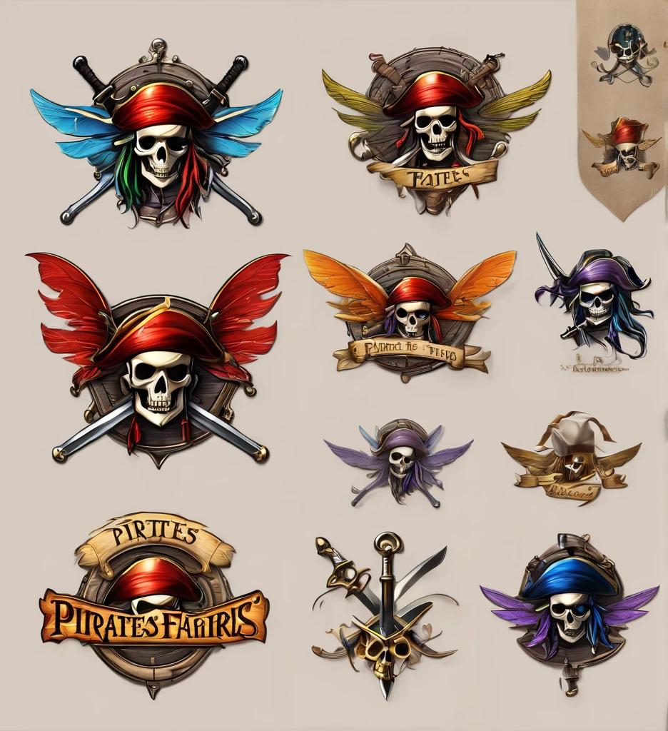 A high quality, professional Logo design for an entertainment company called “Pirates and Fairies” please inlude crossed pirate swords and fairy wings and hints at fire