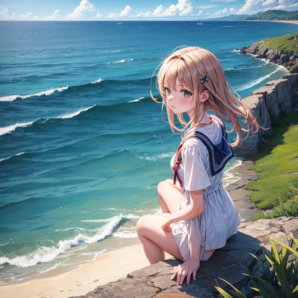 A girl is near the sea